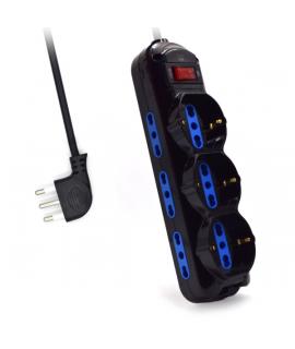 Ewent Regleta con 9 Tomas - 6 Tomas L + 3 Tomas L/F (Schuko) - Interruptor On/Off - Enchufe Italiano Plano en Angulo - Cable de 