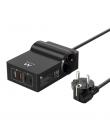 Ewent Cargador USB con 2 Tomas de Corriente Tipo Schuko 16A - 65W GaN - 2x USB-A - 2x USB-C - Cable de 1.5m - Proteccion Infanti