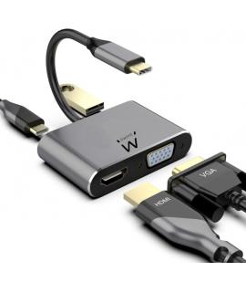 Ewent Hub 4 en 1 - HDMI - VGA - USB 3.2 Gen1 - USB-C PD 60W - Color Aluminio
