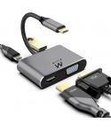Ewent Hub 4 en 1 - HDMI - VGA - USB 3.2 Gen1 - USB-C PD 60W - Color Aluminio