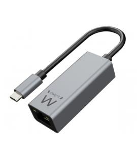 Ewent Conversor Adaptador de Red RJ45 a USB-C - Gigabit 10/100/1000Mbps - Cable de 15cm - Color Aluminio