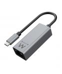 Ewent Conversor Adaptador de Red RJ45 a USB-C - Gigabit 10/100/1000Mbps - Cable de 15cm - Color Aluminio