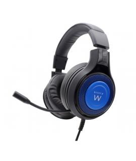 Ewent Auriculares Gaming - Microfono Integrado - Diadema Ajustable - Cable de 1.8m - Color Negro/Azul