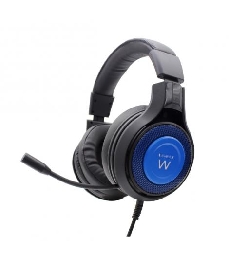 Ewent Auriculares Gaming - Microfono Integrado - Diadema Ajustable - Cable de 1.8m - Color Negro/Azul