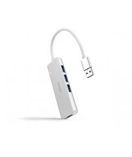 Nanocable Hub USB 3.0 4xUSB3.0. USB-A/M-USB 3.0/H - Aluminio - 18cm - Color Gris