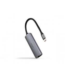 Nanocable Adaptador de Red USB-C a Ethernet Gigabit 10/100/1000 Mbps - USB-C 100W - Aluminio - 18cm - Color Gris