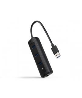 Nanocable Adaptador de Red USB 3.0 a Ethernet Gigabit 10/100/1000 Mbps - Hub 3xUSB-A 3.0 - 15cm - Color Negro