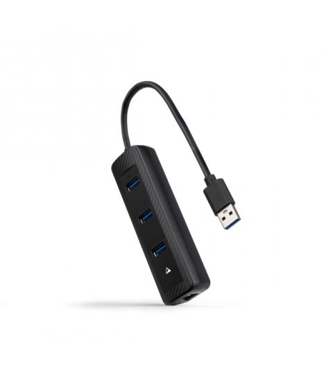 Nanocable Adaptador de Red USB 3.0 a Ethernet Gigabit 10/100/1000 Mbps - Hub 3xUSB-A 3.0 - 15cm - Color Negro
