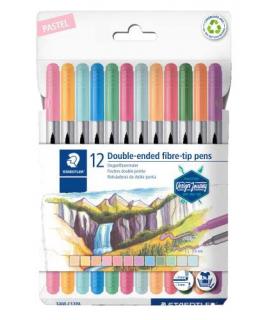 Staedtler 3200 Pack de 12 Rotuladores de Doble Punta - Resistente a la Presion - Colores Pastel Surtidos