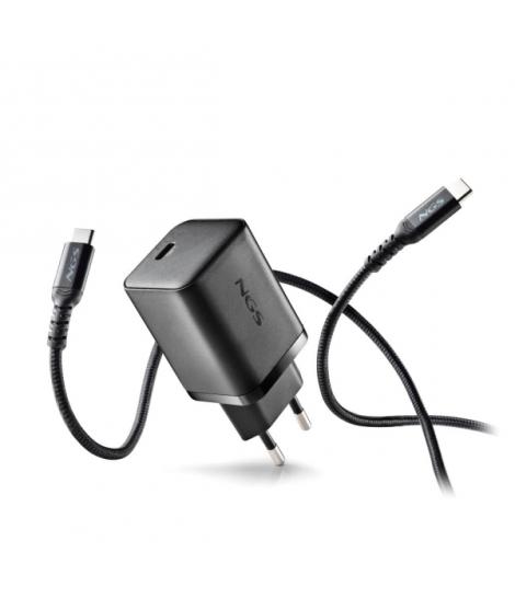 NGS Bud45W-C Cargador GaN Universal de Pared 45W Ultrarapido - USB-C PD & PPS - Cable USB-C 1.5m - Color Negro
