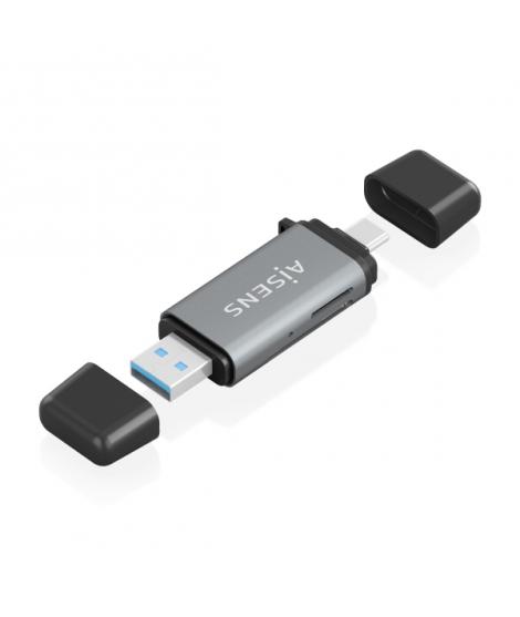 Aisens Lector de Tarjetas USB-A y USB-C 3.1 Gen1 - Compatible con SD, Micro SD, MMC, RS-MMC, MMC Micro - Color Gris