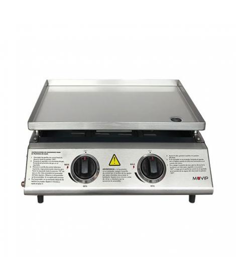 Muvip Plancha de Asar de Gas - 2 Quemadores - Panel de Control y Plancha de Acero - Bandeja Recoge Grasas - Llama Regulable - Su