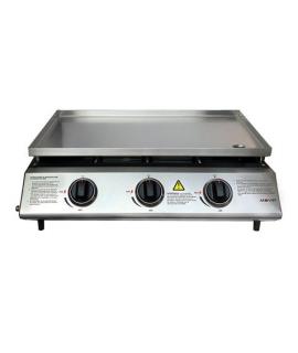 Muvip Plancha de Asar de Gas - 3 Quemadores - Panel de Control y Plancha de Acero - Bandeja Recoge Grasas - Llama Regulable - Su