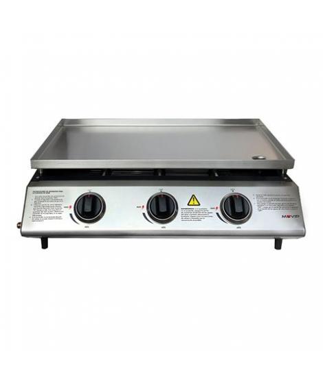 Muvip Plancha de Asar de Gas - 3 Quemadores - Panel de Control y Plancha de Acero - Bandeja Recoge Grasas - Llama Regulable - Su