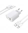 XO CE02 Cargador de Pared 38W - USB-C y USB-A - Cable USB-A a USB-C 1m - Color Blanco