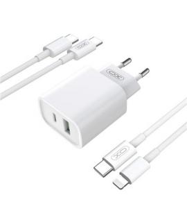 XO CE02 Cargador de Pared 38W - USB-C y USB-A - Cable USB-A a USB-C 1m - Color Blanco