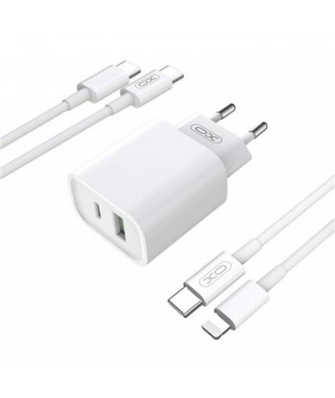 XO CE02 Cargador de Pared 38W - USB-C y USB-A - Cable USB-A a USB-C 1m - Color Blanco