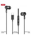 XO EP81 Auriculares Intrauditivos con Microfono - Conexion USB-C - Cable de 1.20m - Color Negro