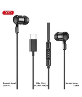 XO EP81 Auriculares Intrauditivos con Microfono - Conexion USB-C - Cable de 1.20m - Color Negro