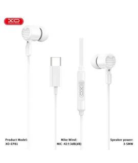 XO EP81 Auriculares Intrauditivos con Microfono - Conexion USB-C - Cable de 1.20m - Color Blanco