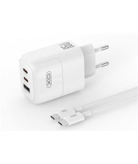 XO XOL139 Cargador Universal de Pared 65W - Carga Rapida - 2x USB-C, 1x USB-A - Cable USB-C - Color Blanco