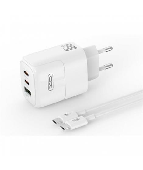XO XOL139 Cargador Universal de Pared 65W - Carga Rapida - 2x USB-C, 1x USB-A - Cable USB-C - Color Blanco
