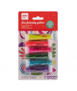 Apli Pack con 6 Botes de Purpurina Biodegradable 6gr por Bote - Colores Fluor Surtidos