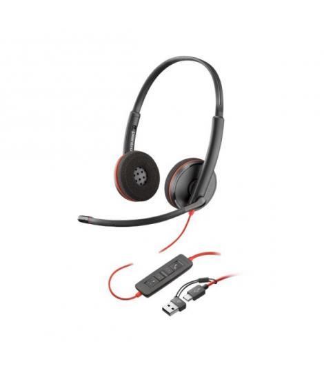 Plantronics/Poly Blackwire 3220 USB-C Auriculares con Microfono - Almohadillas Acolchadas - Controles en Cable - Adaptador USB-A