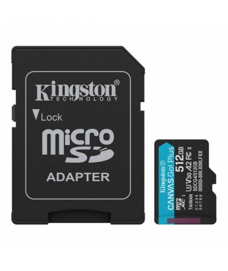 Kingston Tarjeta Micro SDXC 512GB UHS-I U3 V30 Clase 10 200MB/s Canvas Go Plus con Adaptador