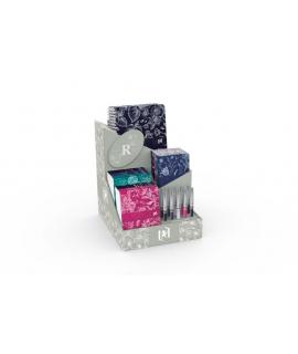 Oxford Romance Expositor con 10 Blocs Grapados A6, 10 Libreta Grapadas A6, 5 Cuadernos Espiral A5 y 10 Boligrafos