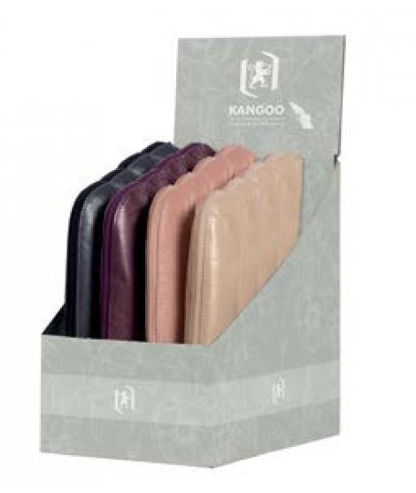 Oxford Kangoo Expositor con 16 Estuches Kangoo Piel - Fabricados en Piel 100% - Goma Kangoo para Acoplar al Cuaderno - 4 Colores