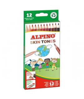 Alpino Skin Tones Pack de 12 Lapices de Colores Hexagonales - Mina de 3mm - Resistente a la Rotura - Bandeja Extraible - Colores
