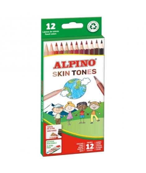 Alpino Skin Tones Pack de 12 Lapices de Colores Hexagonales - Mina de 3mm - Resistente a la Rotura - Bandeja Extraible - Colores
