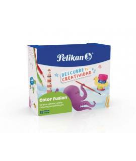 Pelikan Color Fusion Pack con 12 Rotuladores + 12 Lapices de Colores + 6 Botes de Tempera 25ml, Pincel y Recipiente para Agua