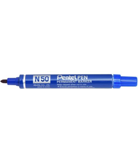 Pentel Pen N50 Rotulador Permanente - Punta de 4.3mm - Resistente a Agua y Luz - Color Azul