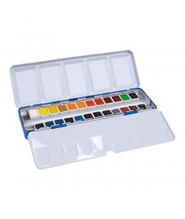 Milan Art Estuche Metalico de 24 Acuarelas Medio Godet - Opacos y Resistentes a la Luz - Mezclables - Bandeja Abatible - Colores