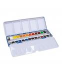Milan Art Estuche Metalico de 24 Acuarelas Medio Godet - Opacos y Resistentes a la Luz - Mezclables - Bandeja Abatible - Colores