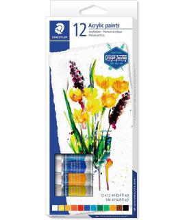 Staedtler 8500 Pack de 12 Tubos de Pintura Acrilica - Facil de Mezclar - Para Amplia Variedad de Superficies - Colores Surtidos