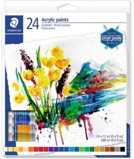 Staedtler 8500 Pack de 24 Tubos de Pintura Acrilica - Facil de Mezclar - Para Amplia Variedad de Superficies - Colores Surtidos