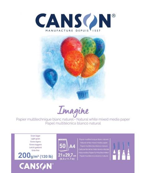 Canson Imagine Bloc Encolado de 50 Hojas 200gr A4 - Grano Fino - Color Blanco