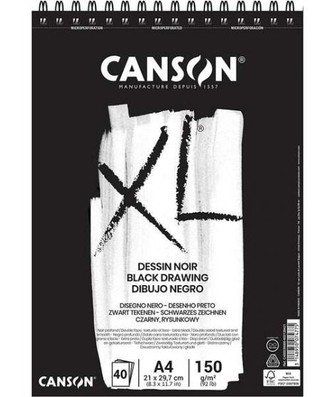 Canson XL Black Bloc de 40 Hojas A4 150g - Grano Fino - Espiral Microperforado - Color Negro
