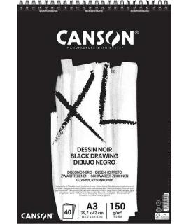 Canson XL Black Bloc de 40 Hojas Negras 150g A3 - Grano Fino - Espiral Microperforado