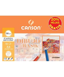Canson Minipack de 10 Hojas de Dibujo Basik Liso 21x29.7 130g - 20% Hojas Gratis - Color Blanco