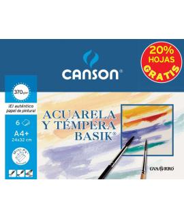 Canson Minipack de 6 Hojas Acuarela Basik 24x32 370g - 20% Hojas Gratis - Color Blanco
