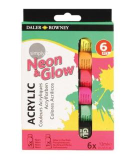 Daler Rowney Simply Pack de 6 Pinturas Acrilicas 12ml - Colores Surtidos Neon
