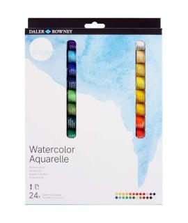 Daler Rowney Simply Pack de 24 Acuarelas 12ml - Se Humedecen Facilmente - Colores Surtidos