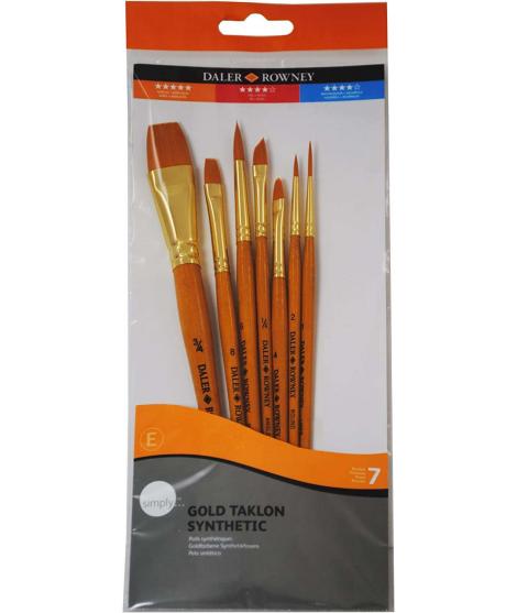 Daler Rowney Simply Pack de 7 Pinceles Sinteticos - Diseño Ergonomico - Oro Taklon - Color Naranja