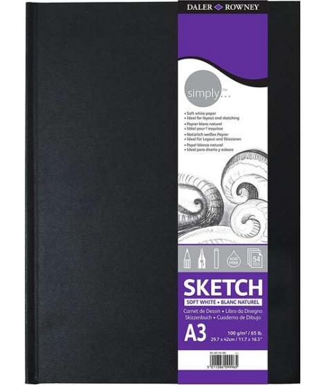 Daler Rowney Simply Cuaderno de Dibujo Cosido A3 54 Hojas 100g/m2 - Cubierta Rigida - Color Blanco