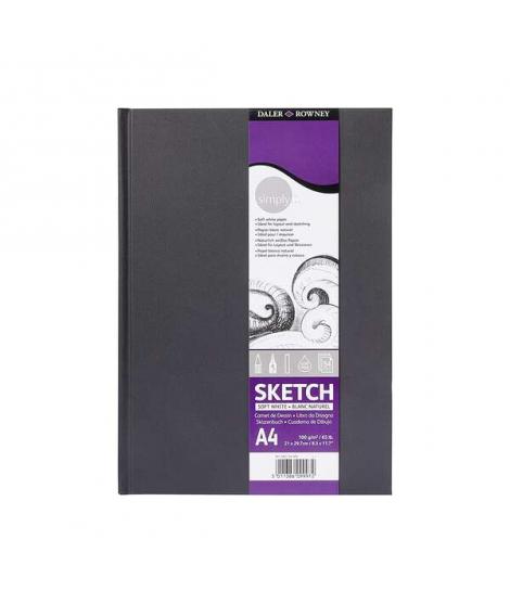 Daler Rowney Simply Cuaderno de Dibujo Cosido A4 54 Hojas 100g/m2 - Cubierta Rigida - Color Blanco