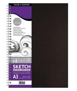 Daler Rowney Simply Cuaderno de Dibujo A3 - Cubierta Rigida con Encuadernacion en Espiral 100g/m2 - Color Blanco